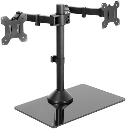 Freestanding dual monitor tall pole glass stand