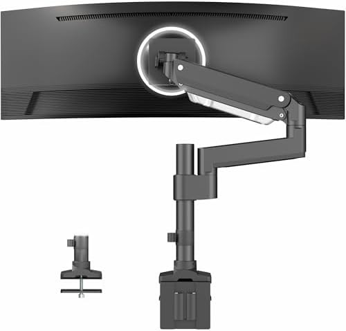 Extra tall black ultrawide pneumatic desk mount