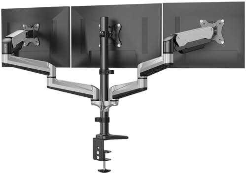 Silver gaming triple monitor mount for 32 in
