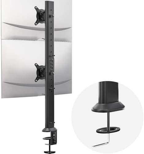 Vertical stack dual monitor articulating desk mount