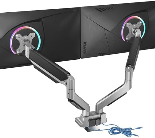 Silver dual monitor arm with usb ports