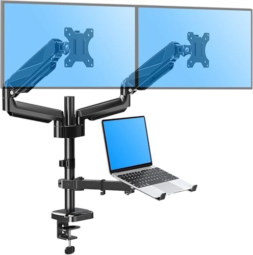 Triple arm dual monitor laptop mount