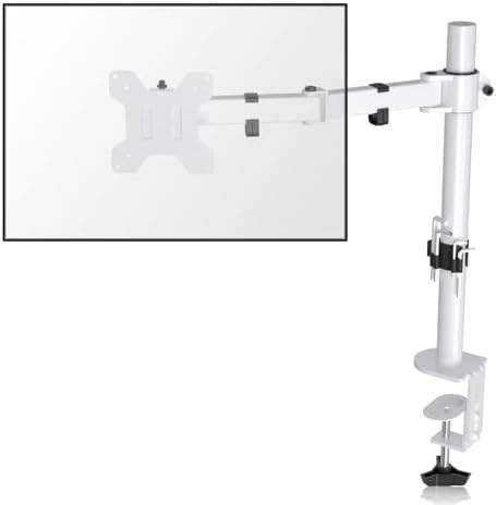White Single Monitor Mount with Tall Pole