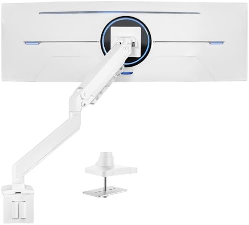 White aluminum heavy duty ultrawide monitor arm