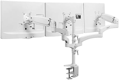 White triple pneumatic articulating desk stand