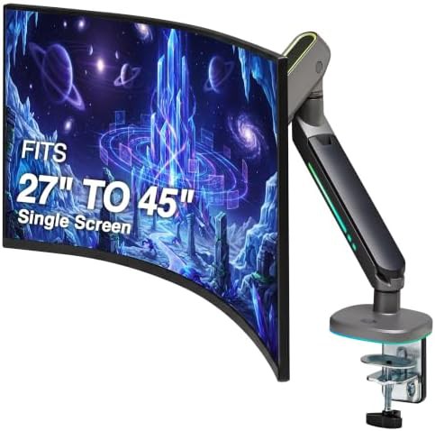 Single RGB Gaming Monitor Arm in Dark Gray