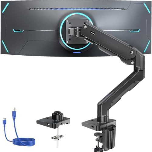 Black heavy duty ultrawide monitor arm 49 in