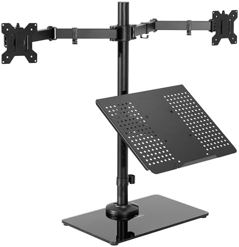 Freestanding dual monitor and laptop glass stand