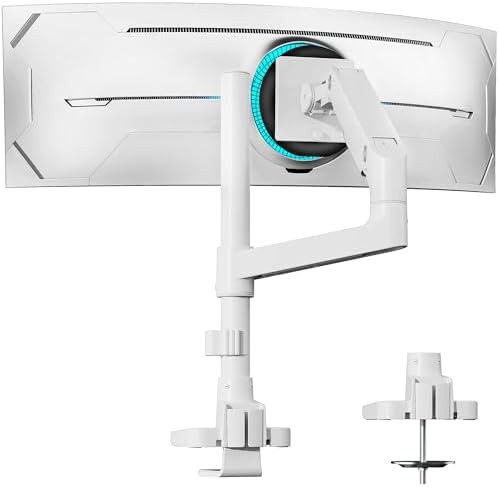 White gas spring ultrawide monitor mount