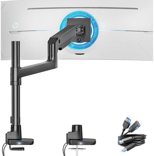 Heavy duty ultrawide monitor arm with hub