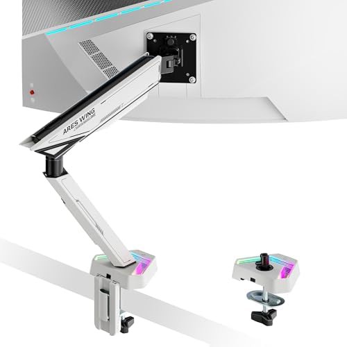White Single Monitor Arm with RGB Lighting