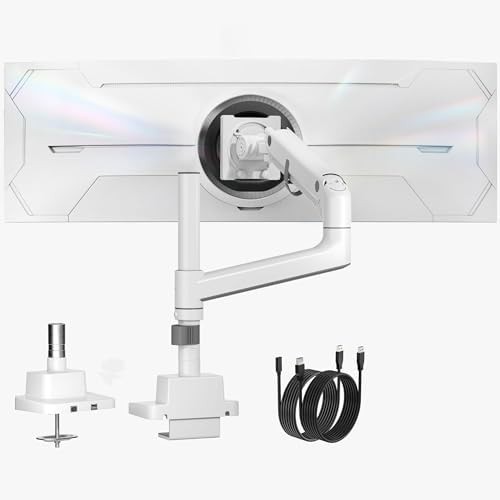 White ultrawide monitor arm with usb hub