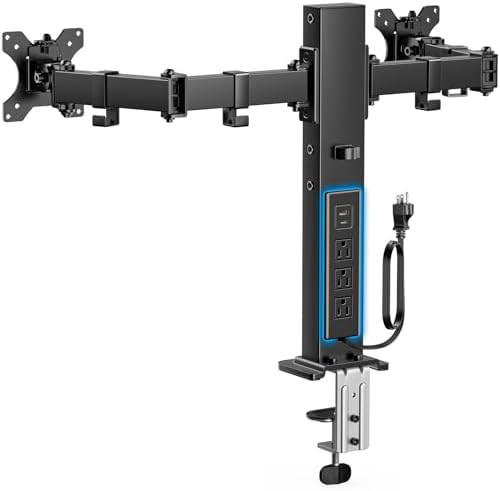 Dual monitor stand with power outlet and USB