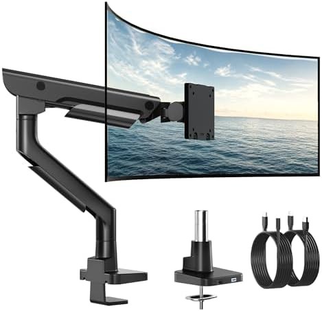 Black ultrawide monitor arm with usb