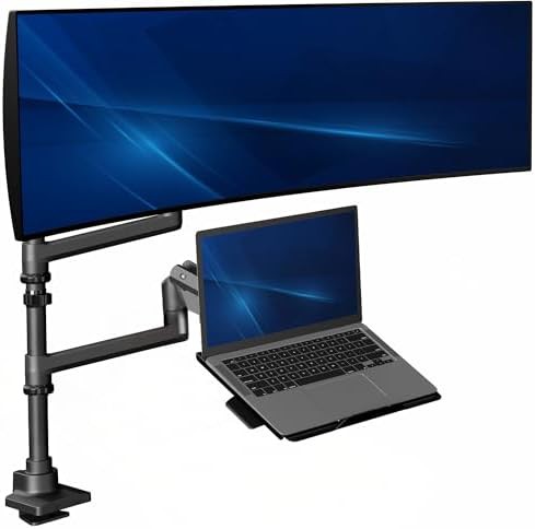 Pneumatic arm ultrawide and laptop desk mount