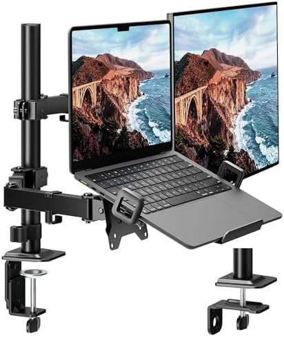 Monitor and laptop stand with tray