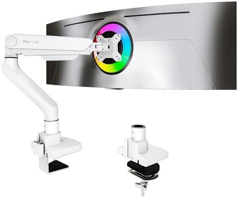 White ultrawide gas spring monitor arm