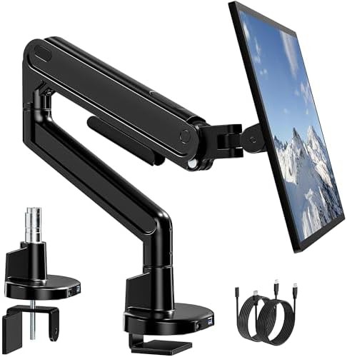 Black aluminum single monitor arm with USB