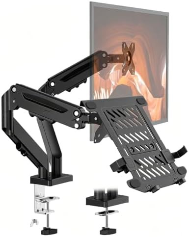 Dual monitor and laptop arm with tray